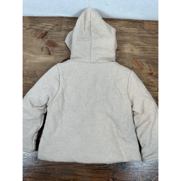 Tan Textured Sweater Knit Hooded Wrap Jacket Sherpa Lined SnapClosure 12 Mos NWT - Picture 5 of 5